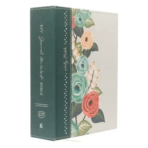 KJV, Journal the Word Bible, Large Print, Green Floral Cloth, Red Letter Edition: Reflect, Journal, or Create Art Next to Your Favorite Verses